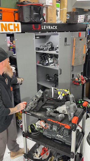 The @Crescent Tools SiteRunner also works as a ShopRunner • We have been working on a deck outside my shop and can just load it up and roll it out in the morning and put everything back at the end of the day • Each shelf has a 100 lbs capacity | Knights Denis