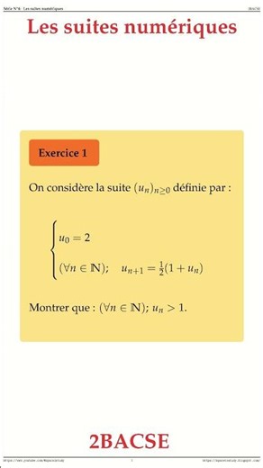 Exercice 1 Les suites numeriques 2BACSE Maths space2study M2BSES4v8 #maths