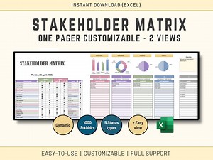 Excel Stakeholder Management Matrix, Interest and Influence, Template Instant Download, Stakeholder Analysis - Etsy