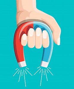 Magnet with magnetic power icon vector illustration, flat cartoon...