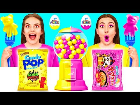 Yellow vs Pink Food Challenge | Eating Only One Color Food For 24 Hours Challenge by BaRaDa