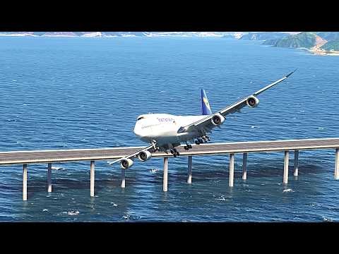 Shocking Landing! Giant Boeing 747 Fanhansa Hits Hard at Hong Kong Airport!