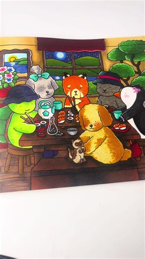 Respondendo a @Miau! Jantar com os amigos 2.0 🍱 Livro: Bobbie Goods - Do dia para a noite #bobbiegoodscoloringbook #bobbiegoodscoloringbook #coloringchallenge #ohuhumarkers #coloringtutorial