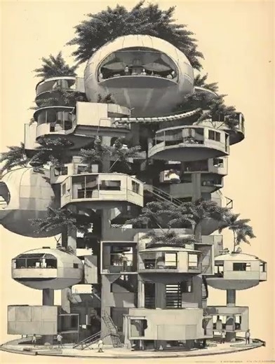 sports gym in the style of Metabolism 1960s 1970s