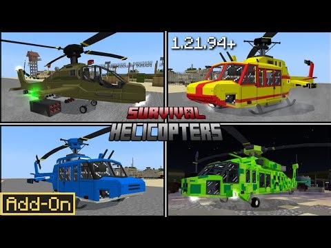 Survival Helicopters V1.7 3D add-on Minecraft v1.21.100+ MCPE MCBE