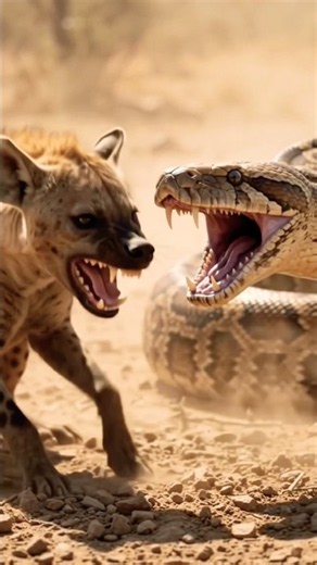 Hyenas vs Giant Python: Ultimate Desert Battle! 😱🐍😧 #wildlife #anaconda #viral