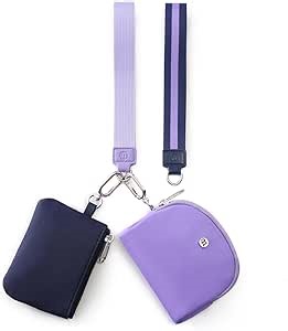 Mini Dual Pouch Wristlet Wallet for Women – Zip Around wristlet Keychain Wallet with 2 Wristlets, Ideal for Dog Walking, Coffee Runs & Lunch Break Essentials (Violet+Navy Blue)