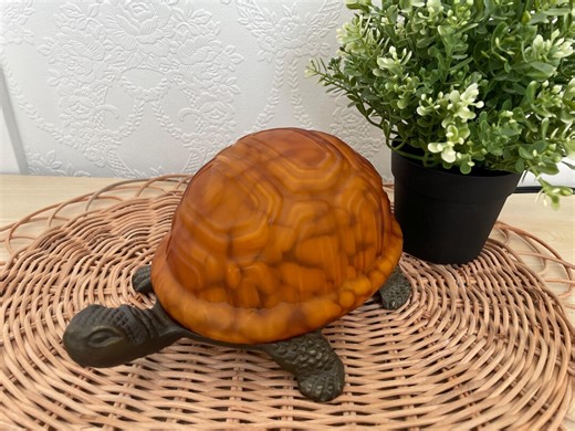 Vintage Turtle Night Light Amber Glass Shell Lamp Mid Century Metal Animal Table Lamp Decor - Etsy