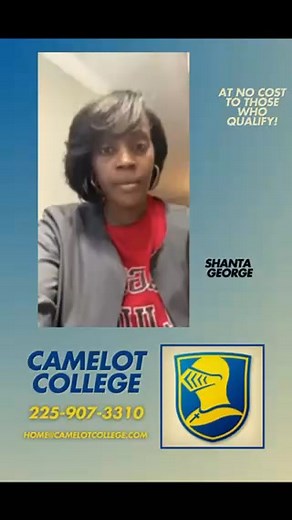 Another Successful Camelot College Graduate, Ms. Shanta George! Call now (225-907-3310) so you can register for our June 2025, Online Virtual Zoom based Administrative Medical Assistant classes! Our classes are at "No Cost to those who qualify!" A new Laptop is included. Complete you training in only 12 weeks! Classes are form 6pm to 8pm Monday through Thursday for only 12 weeks! We have job placement assistance! "We believe that this is your year for a new career!" CALL or text us NOW at 225-90