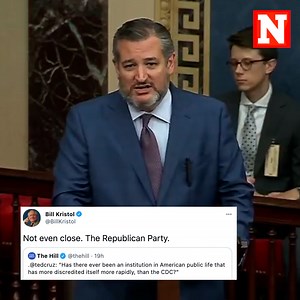 A clip of GOP Sen. Ted Cruz asking if any American institution has "discredited itself more rapidly than the CDC" went viral after people online used his comments to make jokes at his and the Republican Party's expense. Thumb credit: @SenTedCruz/Twitter | Newsweek