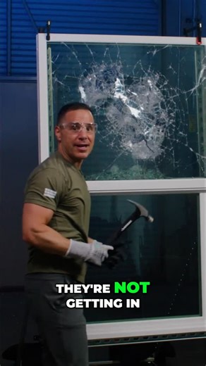 American Window Film 🇺🇸 on Instagram: "This video shows how strong 3M security film can be when a window is hit. The test uses a double hung window in a real residential setting. The inside of the glass has 3M S2400 Security Film, and the outside has 3M S70 Exterior Film. When the top window is struck, the glass breaks but the films hold it together. The window does not collapse and the opening does not give way. This slowed entry shows how the films help stop intruders and keep families safe.