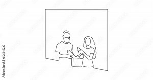 Ecology and climate change concept in line art animation. Video footage of people recycling. Black linear video on white background. Animated gif illustration design. Stock Video