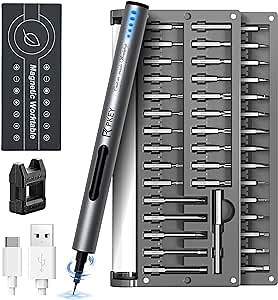 PKEY Cordless Electric Screwdriver，Electric Screwdriver Kit with 55 Magnetic Precision Bits ，2 Torque Settings，3 LED Light, Ideal For Computer, Bookcase, Bicycle，Watch