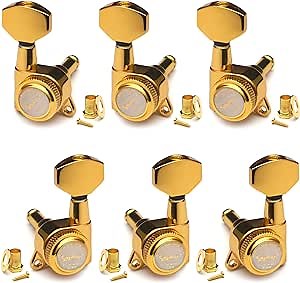 SAPHUE Guitar Locking Tuners 1:18 Lock String Tuning Key Pegs Machine Head with Hexagonal Handle Replacement for Electric Folk or Acoustic Guitars (Gold)