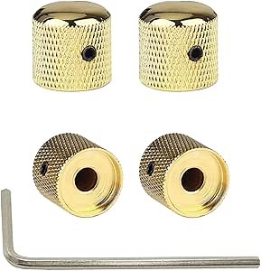 4Pcs Metal Guitar Knobs for Fender Telecaster & Gibson Les Paul, Volume Tone Control Knobs with Allen Keys & Screws - Chrome-Plated Replacement Parts for Electric Bass & Guitars (Gold)