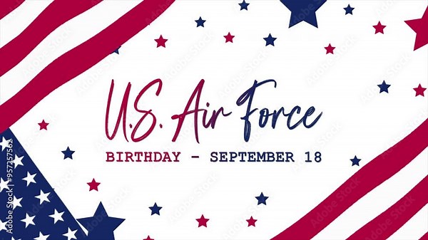 U.S. Air Force Birthday Text Animation with waving flag background. Celebrate U.S. Air Force Day on 18th September. Great for celebrating U.S. Air Force Day. Stock Video