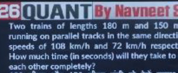 Two trains of lengths 180 m and 150 m running on parallel track... | Filo