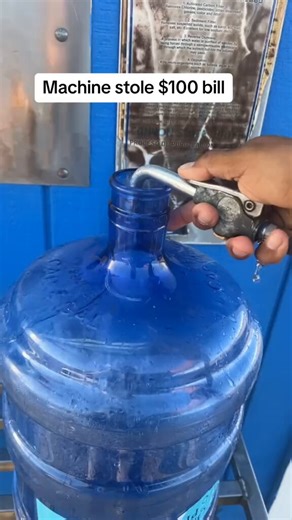 This man was refilling his water bottle at a bottled water station in his neighborhood. Instead of putting a $1 in, he accidentally put in a $100.The machine won’t give him his change and when he went inside, the employee at the store said they are third party and they don’t have control over it.Now the machine is going to dispense $100 worth of water to whoever comes in. Should he just suck it up and bless his community with free water, or would you call the number on the machine and demand you