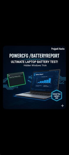POWERCFG /BATTERYREPORT | Check Laptop Battery Health Using CMD (Windows) In this powerful Windows Command Prompt tutorial, you will learn how to use the command powercfg /batteryreport to generate a detailed battery health report of your laptop or PC. This command creates a complete battery usage and health report in HTML format, showing battery capacity, usage history, and performance over time. It helps you understand battery degradation and diagnose battery drain issues. No third-party softw