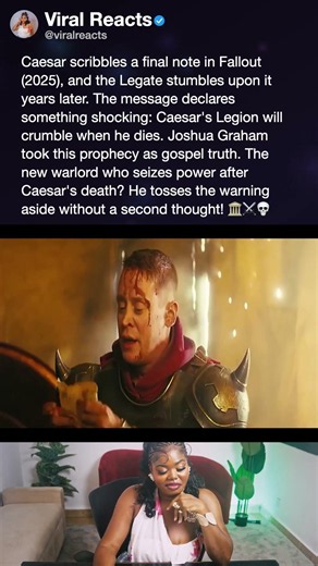 Caesar scribbles a final note in Fallout (2025), and the Legate stumbles