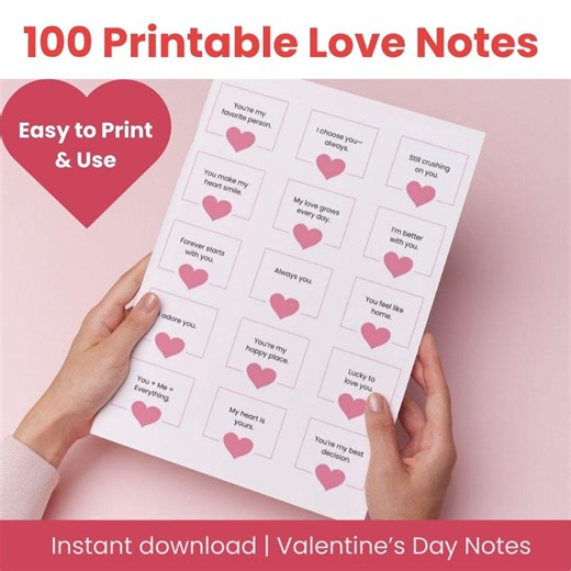 100 Printable Love Notes | Valentine's Day Gift (PDF Download) - Etsy Canada