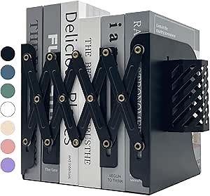 Kingsmile Book Ends, Adjustable Bookends for Shelves, Metal Bookends for Heavy Books, Book Stopper Organzier with Pen Holder for Desk, Kids Room, Office, Classroom, Library, Study Room.(Black)