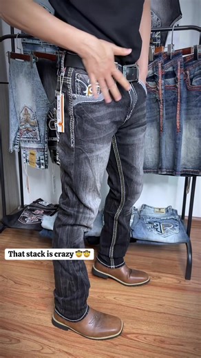 That stack is crazy 🤠🤠 #mensjeans #streetwearmen #denimfit #fitcheck #tiktokfashion