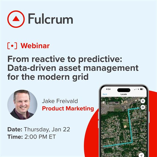 ⏳ Happens tomorrow. If you're tired of fighting outages with stale data and guesswork, make time for this. Learn how leading utilities are switching to asset strategies that prevent failure and protect budgets. 📅 January 22, 2026 | 2 PM ET ✅ Sign up now: https://bit.ly/4pw5NMG #Utilities #AssetManagement #GridPlanning #FieldData | Fulcrum