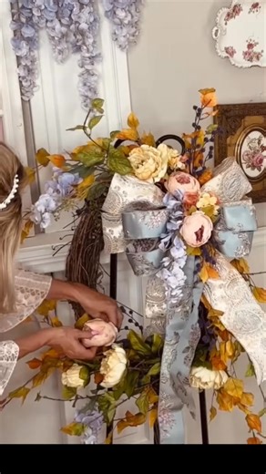 12K views · 193 reactions | Let’s create an elegant fall wreath using a classic grapevine base, loads of beautiful fall florals, and a big, pretty bow to tie it all together! | Olivia's Romantic Home DIY | Facebook