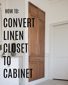 1M views · 1.5K reactions | DO you have a linen closet that lacks luster? I used stock cabinets to create a showstopping closet! https://sawdust2stitches.com/convert-a-cabinet-into-vanity/ | Sawdust 2 Stitches | Facebook