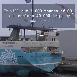 Yara Birkeland will be the world's first fully electric and autonomous container ship, with zero emissions. Learn how it can replace 40.000 trips by diesel-powered trucks a year. https://www.kongsberg.com/maritime/about-us/news-and-media/news-archive/2021/first-fully-emission-free-container-ship/?utm_source=facebook&utm_medium=organic&utm_campaign=pressrelease&utm_content=yarasomefilm | Kongsberg Gruppen