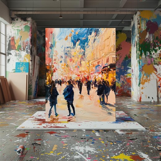 Abstract Expressionist City Square Wall Art Dynamic Brushstrokes Vivid Colors Canvas Print - Etsy