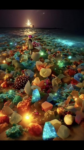 Enchanting Beach Night Lights and Calm Ocean Waves