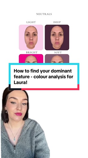 Struggling to figure out your undertone in order to find your season? Maybe your undertone is neutral and so you need to focus on your dominant characteristic or feature. Is it your depth, your softness, your lightness or your brightness? This will help to direct you to your perfect palette of colours. Laura is a deep winter because her undertone is neutral leaning cool and her dominant feature is her depth. This means that above everything, she needs depth to her colours to enhance her natural 