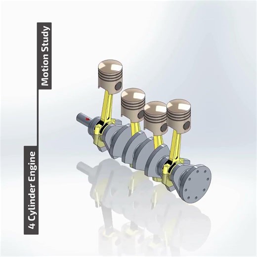 4 Cylinder Engine Assembly designed in SOLIDWORKS. #cad #automobile #solidworks