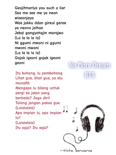 BTS Lyric No More Dream - Liar Lirik English Translation