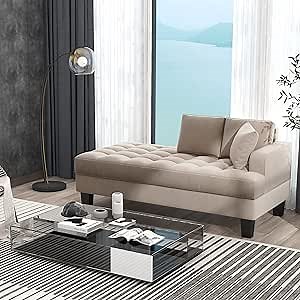 64" Modern Chaise Lounge Indoor, Upholstered Lounge Chair with Armrest & Toss Pillow, Deep Tufted Lounge Sofa for Living Room Bedroom Office, Tool Free Assembly (1 pc * Chaise)