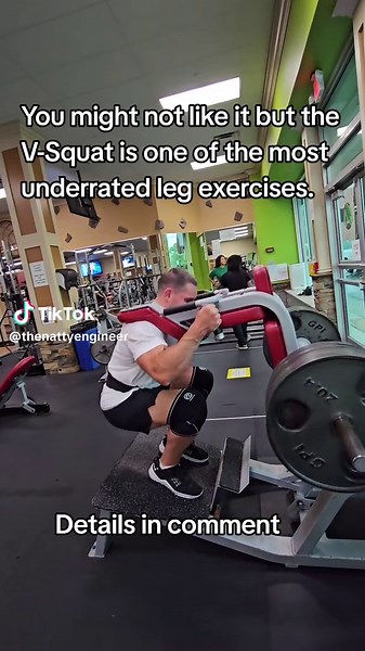 The V-Squat is a great leg movement that hits the sweet spot between a squat and a leg press. •Joint-Friendly Mechanics: The angled path lets you squat deep without putting too much pressure on your lower back or knees. •Glutes Quads Combo: Depending on foot placement, you can emphasize quads (feet forward) or glutes/hamstrings (feet back). It’s very versatile. •Better MMC: Because it’s stable and guided, you can focus purely on muscle contraction instead of balance or bar path. •Easy to Progres