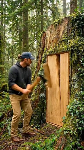 Turning a Massive Tree Log Into a Hidden Room ✨ #shortsfeed #shorts
