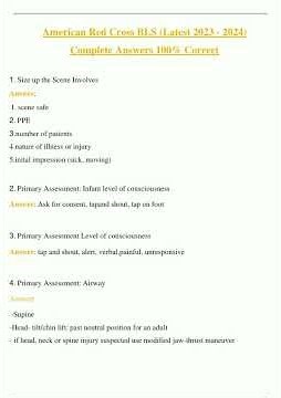 American Red Cross BLS Latest 2024 2025 Complete Answers 100 Correct