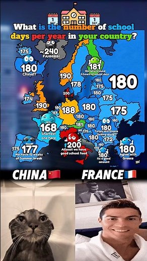 What is the number of school days per year in your country?🏫#europe#geography#mapping#country#usa