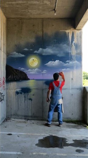 We Turned Faded Graffiti Into a Moonlit Ocean Mural 🌊🌙 Time-Lapse Transformation