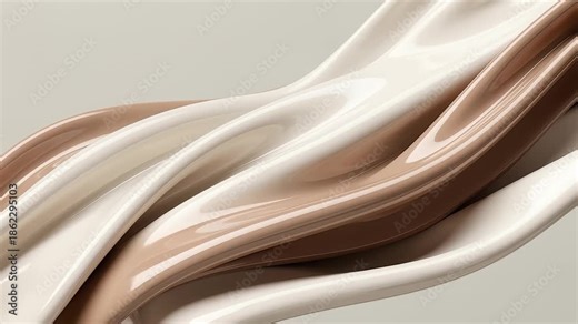 Abstract fluid movement of luxurious glossy paint waves in creamy white and rich brown colors flowing continuously