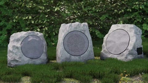 2-Pack Rock Speakers Outdoor Water-Resistant Solar Powered Patio Speaker with 3 Mode Lights and Pair System and USB Rechargeable for Pool Outside Garden Yard Deck