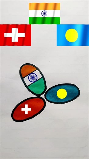 World Flag Art Design 🌍 | India, Switzerland & Palau Drawing