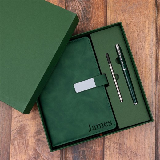 Custom Engraved Leather Journal Set With Pen, Personalized Notebook Gift - Etsy