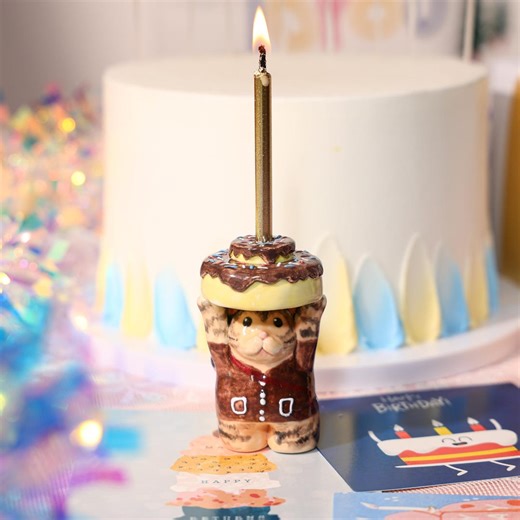 Cute Cat Donut Cake Topper Ceramic Whimsical Tabby Kitten Birthday Candle Holder Adorable Handmade Pottery Cat Figurine Party Decoration - Etsy