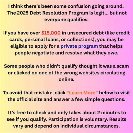 😩 Drowning in credit card payments that never seem to go down? We might be able to help. You’re not alone — the average American now owes nearly $8,000 in revolving debt, and interest rates are at record highs. If you owe $15,000 , you may be eligible for a private debt-relief program designed to help consumers negotiate and resolve what they owe. 👉 Check your options in minutes. Disclaimer: Program results vary based on individual circumstances. Not all debts or consumers qualify. This is not