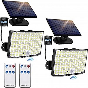 Solar Motion Sensor Light Outdoor - 2 Pack Exterior Indoor Solar Flood Lights with Extension Wires & Separate Panel,3 Modes Waterproof Security Lights for Yard Garden Garage Patio