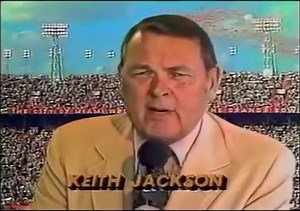 November 28, 1981: ABC's Keith Jackson and Frank Broyles broadcast from the Orange Bowl during the University of Miami's 37-15 victory over Notre Dame. Special thanks to Alex Carter for sending the clip. | Ghosts of the Orange Bowl